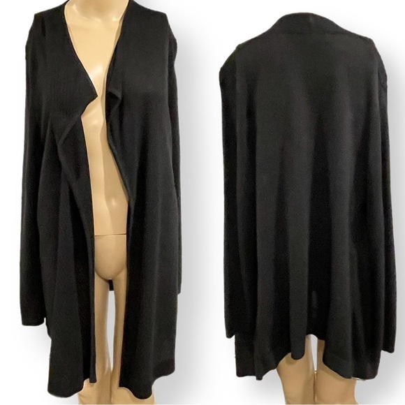 Calvin Klein black cardigan sweater jacket open front waterfall waffle size M - Picture 1 of 9
